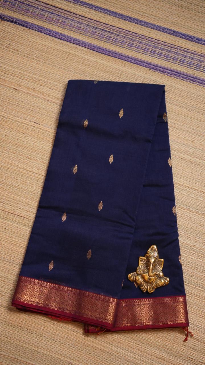 Chanderi Silk Cotton Saree - 51-12-01-05 (Navy Blue) | Chanderi Royale