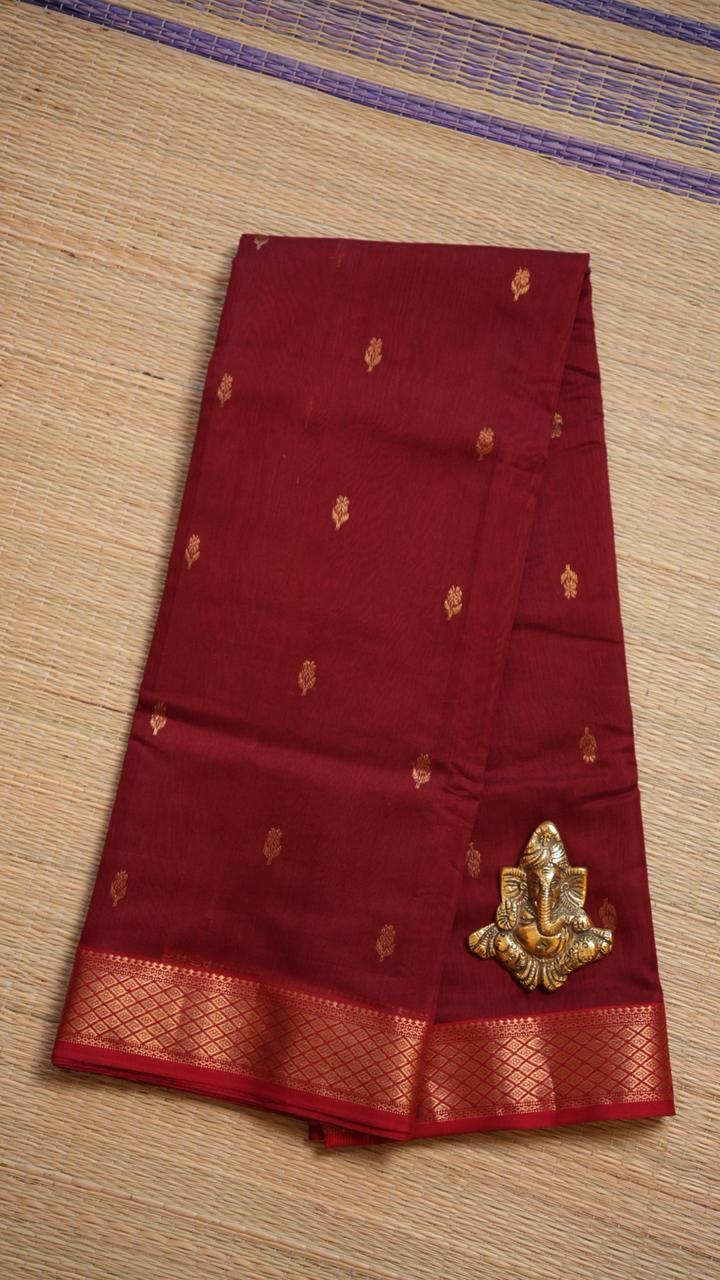 Chanderi Silk Cotton Saree - 51-12-01-02 ( Maroon) | Chanderi Royale