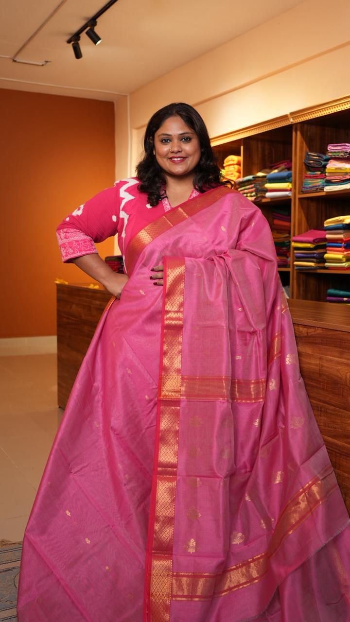 Chanderi Silk Cotton Saree - 51-12-01-03 (Lotus Pink) | Chanderi Royale