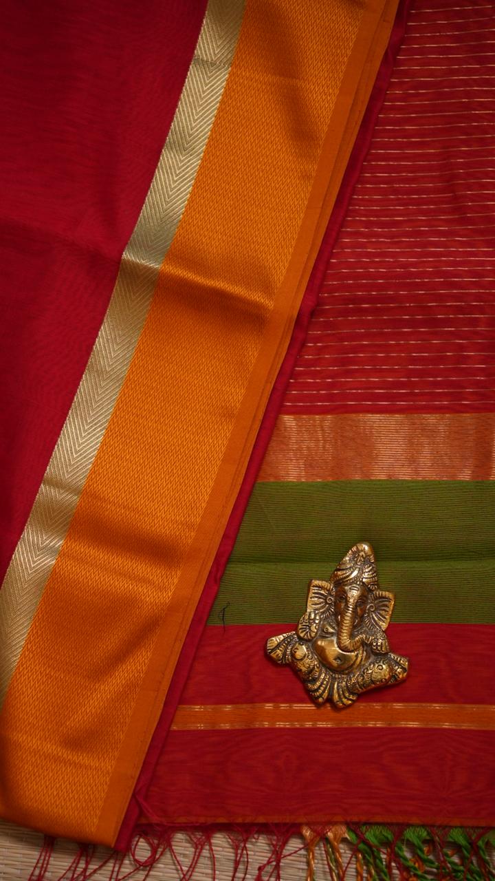 Maheshwari Ganga Jamuna Border Silk Cotton Saree - 15-12B-04-01 (Valentine)