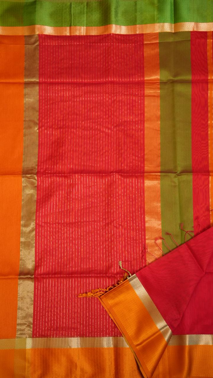 Maheshwari Ganga Jamuna Border Silk Cotton Saree - 15-12B-04-01 (Valentine)