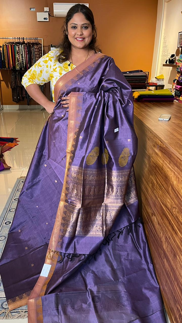 Kanchivaram Silk Cotton Saree - 01-01-07-03 (Boost And Lavender)