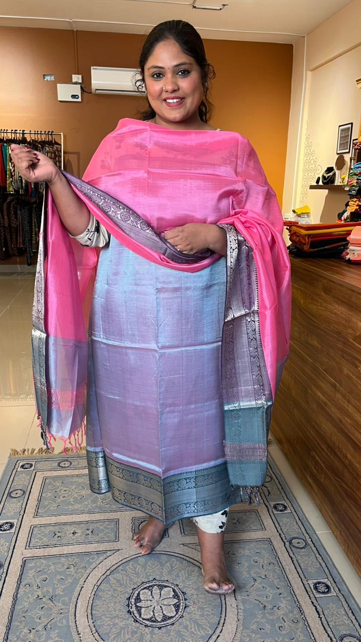 Mangalagiri Kanchi Border Silk Cotton Salwar Sets - 15-01-02-12