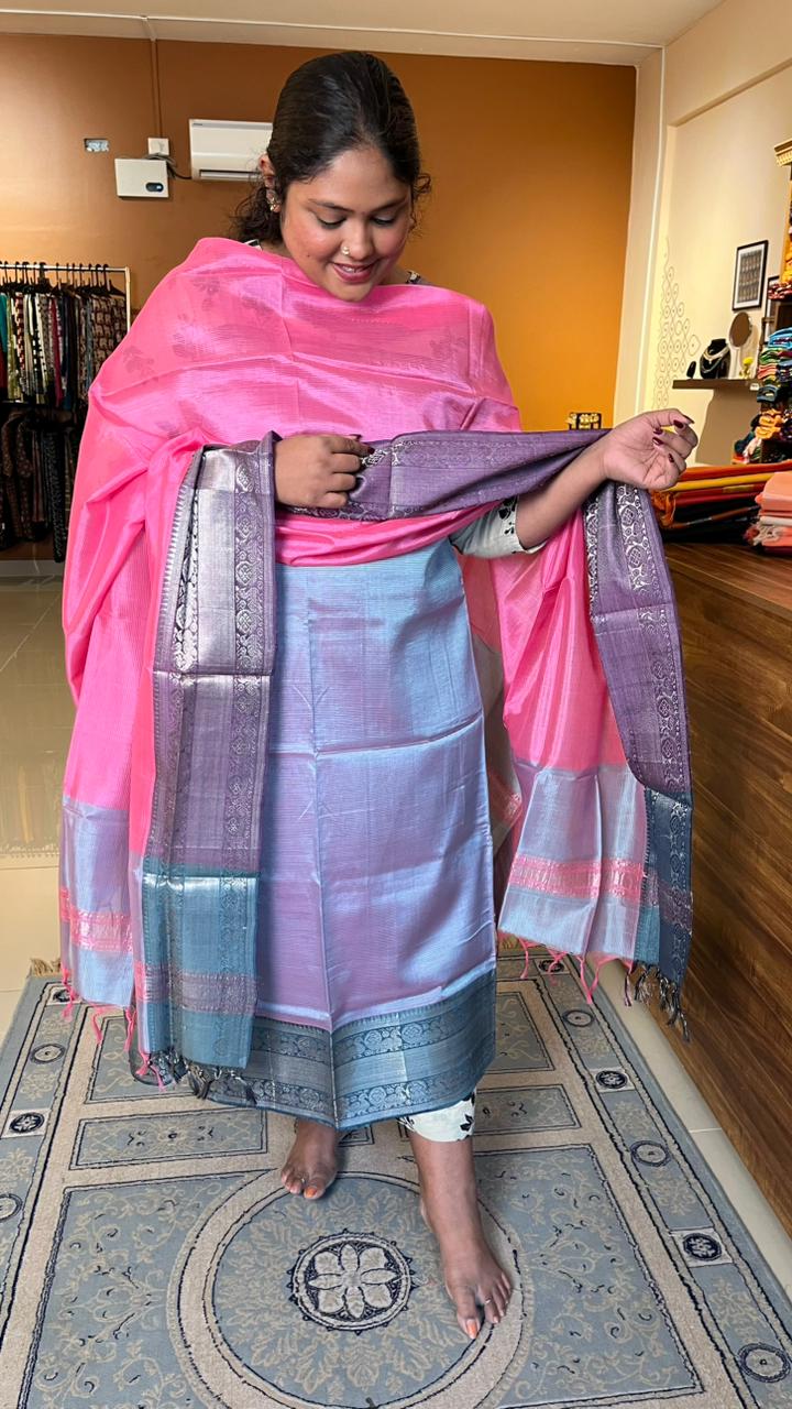 Mangalagiri Kanchi Border Silk Cotton Salwar Sets - 15-01-02-12