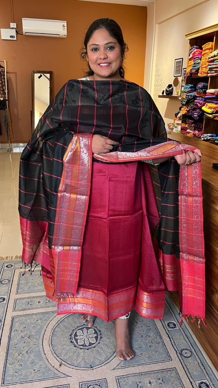 Mangalagiri Kanchi Border Silk Cotton Salwar Sets - 15-01-02-02