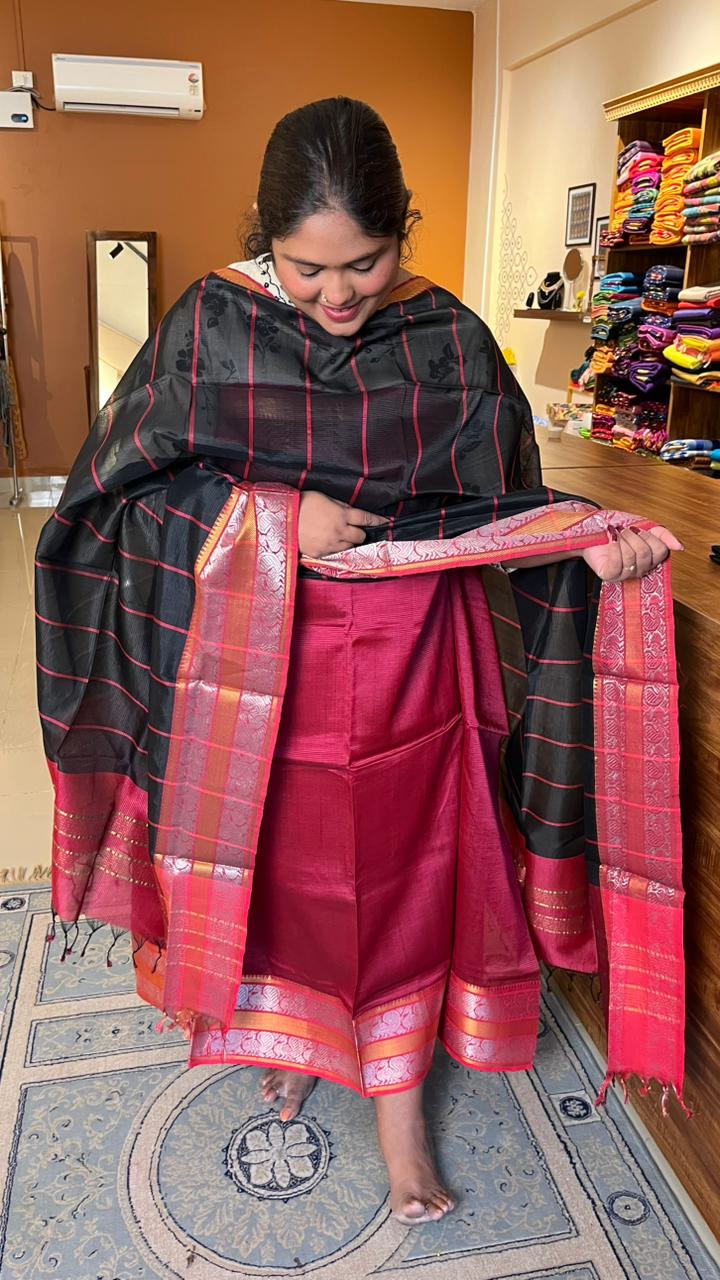 Mangalagiri Kanchi Border Silk Cotton Salwar Sets - 15-01-02-02