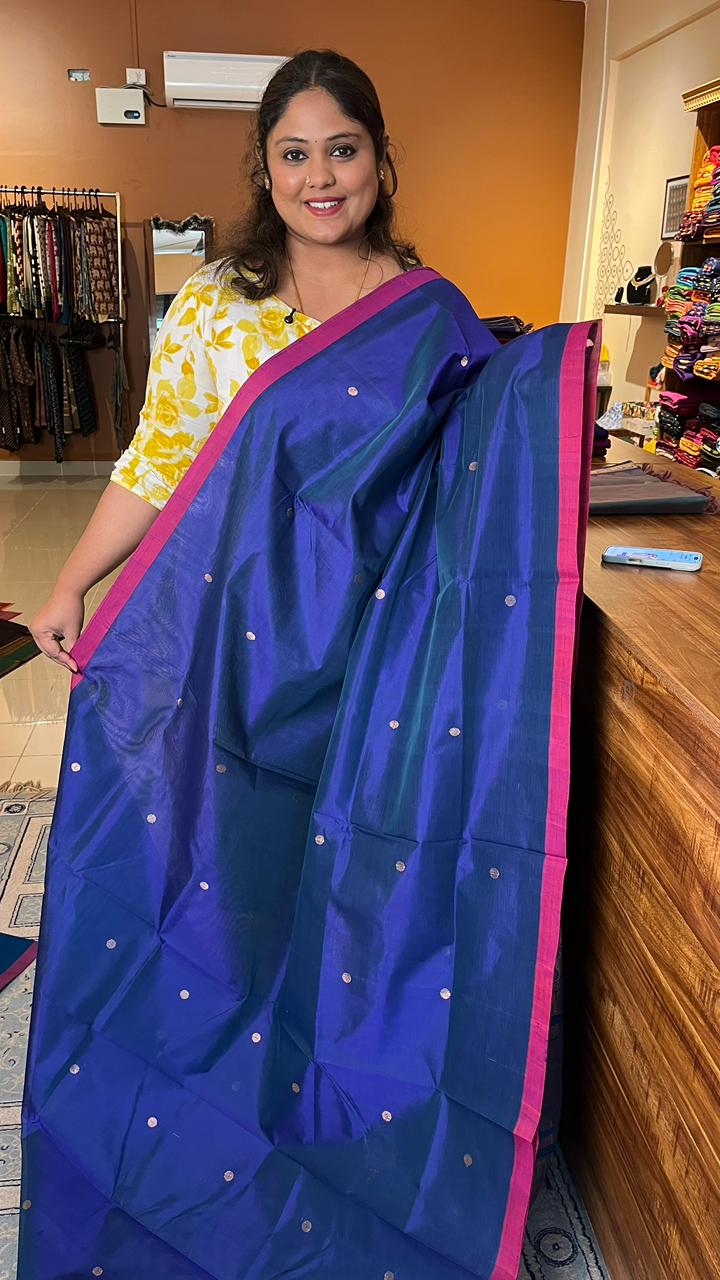 Kanchivaram Silk Cotton Saree - 01-01-01-04 (Blue Shot Pink)