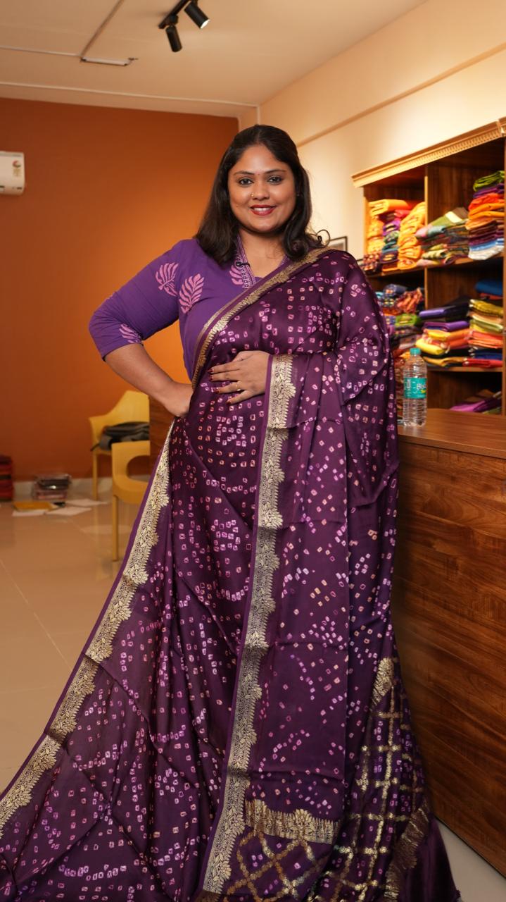 Bandini with Benaras Border Modal Silk Saree - 46-12B-03-02 (Violet)