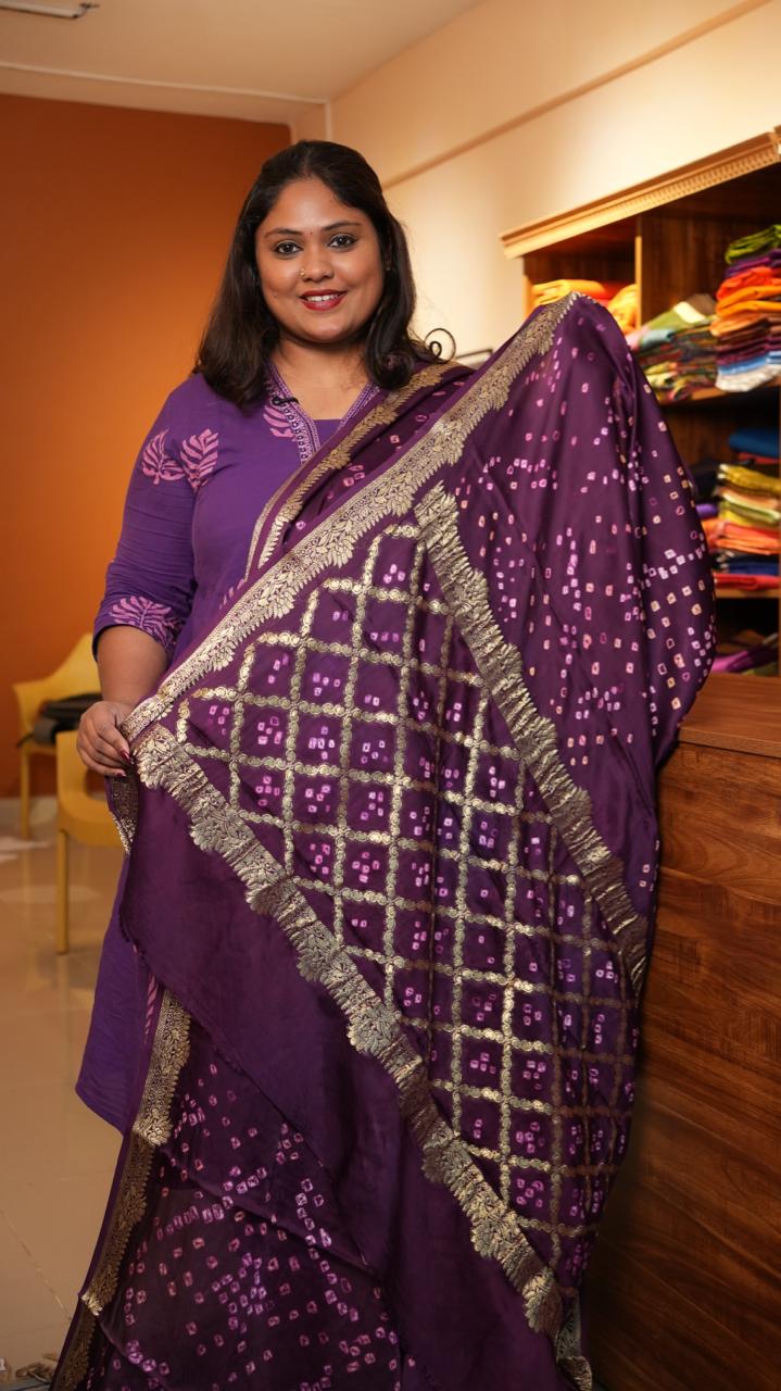 Bandini with Benaras Border Modal Silk Saree - 46-12B-03-02 (Violet)