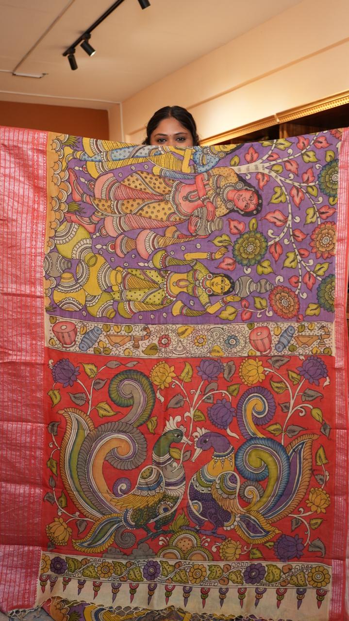 Pen Kalamkari Hand Painted Saree - 02-01-01-03 (Vibrant Purple)