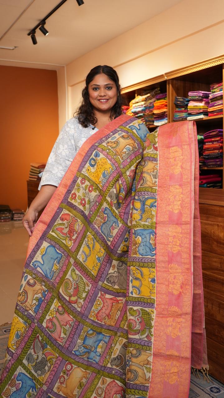 Pen Kalamkari Hand Painted Saree - 02-01-01-01