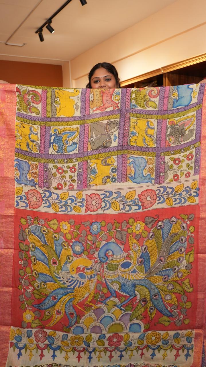 Pen Kalamkari Hand Painted Saree - 02-01-01-01