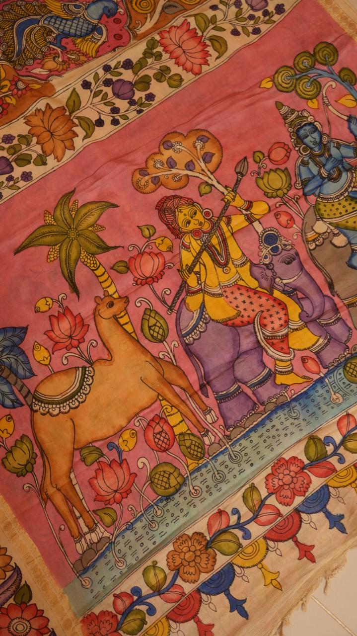 Pen Kalamkari Hand Painted Saree - 02-01-01-05 (Colourfull)