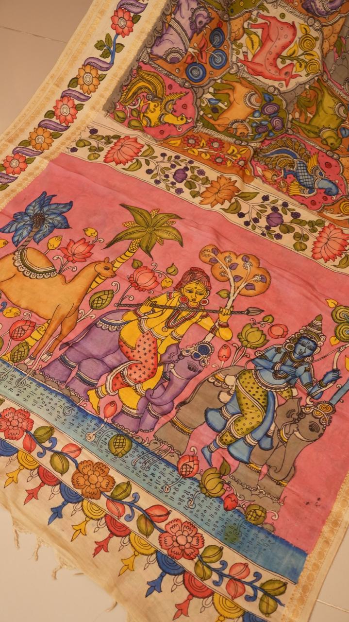 Pen Kalamkari Hand Painted Saree - 02-01-01-05 (Colourfull)