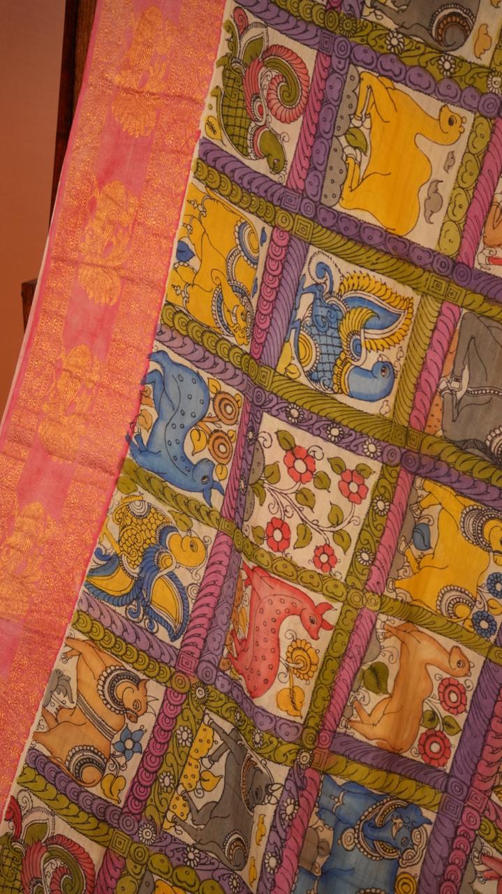 Pen Kalamkari Hand Painted Saree - 02-01-01-01