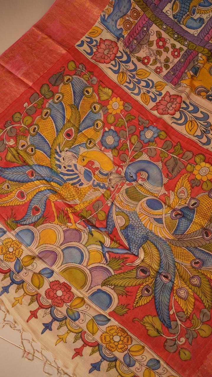 Pen Kalamkari Hand Painted Saree - 02-01-01-01