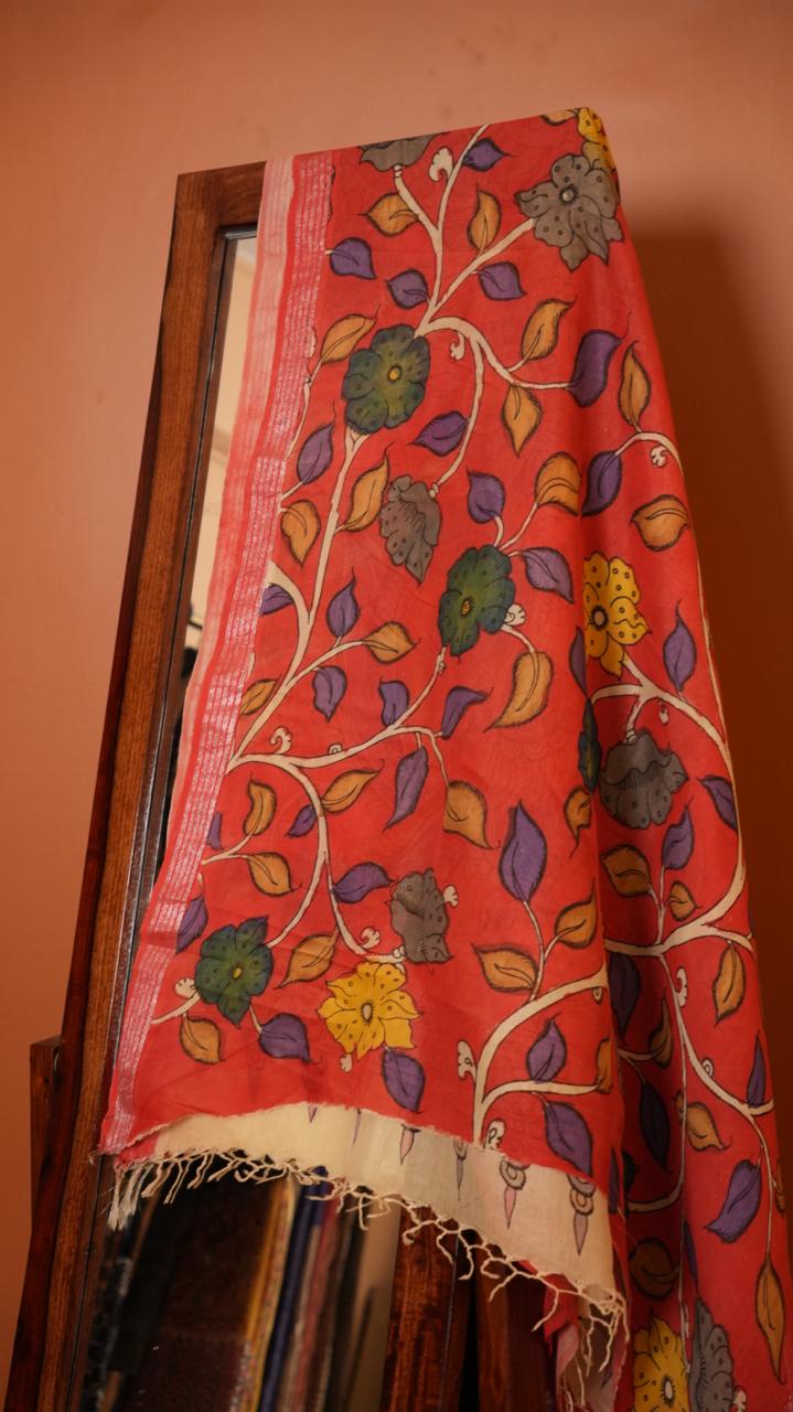 Pen Kalamkari Hand Painted Saree - 02-01-01-03 (Vibrant Purple)