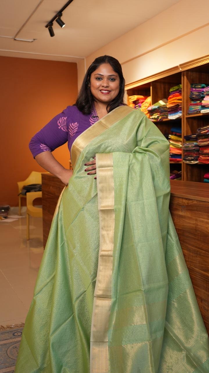 Maheshwari Silk Cotton Kattam Saree - 05-01-01-13 (Pista Green)