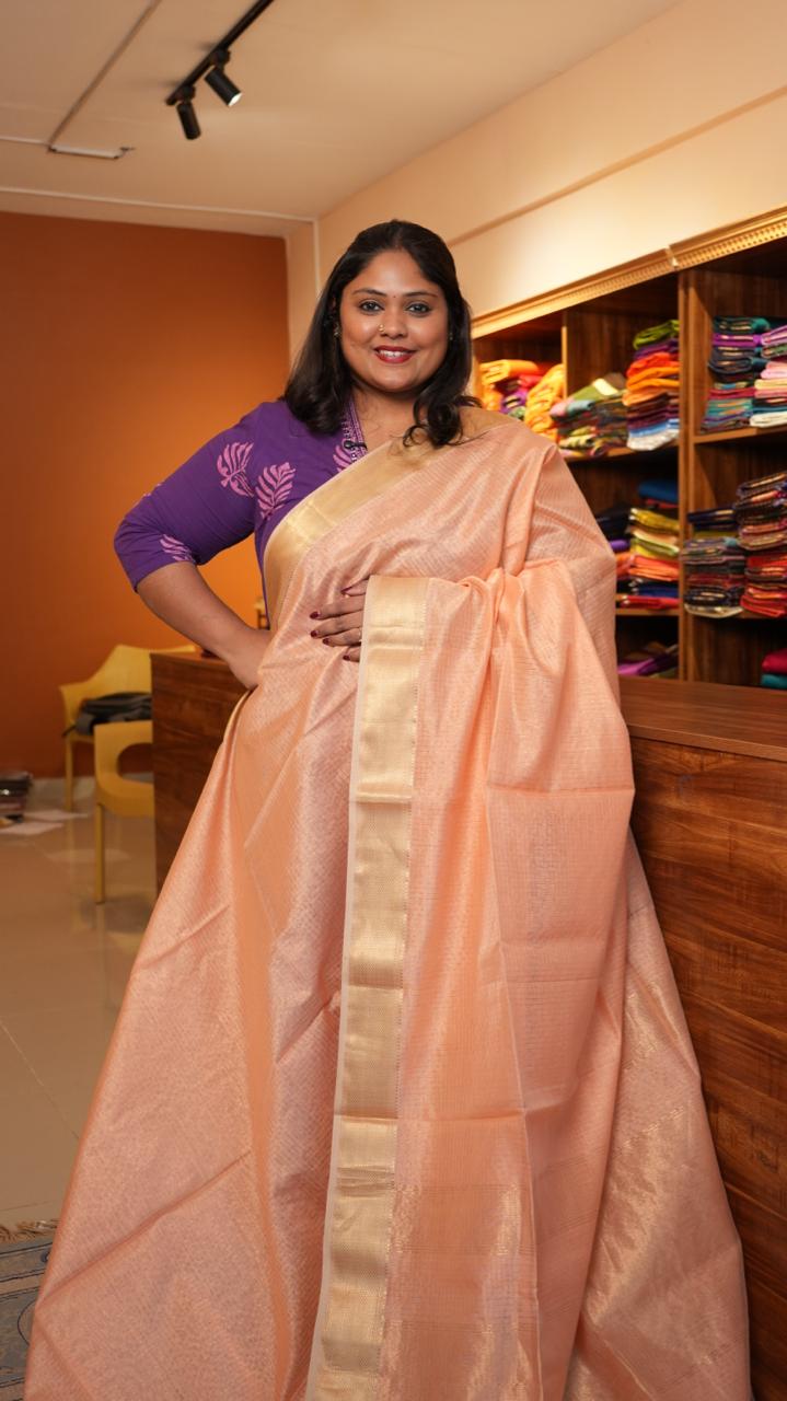 Maheshwari Silk Cotton Kattam Saree - 05-01-01-11 (Peach)