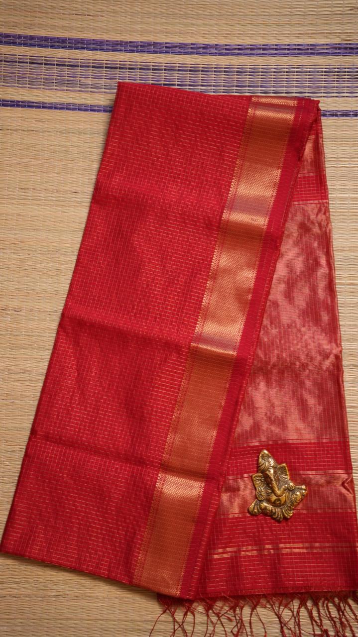 Maheshwari Silk Cotton Kattam Saree - 05-01-01-15 (Red)