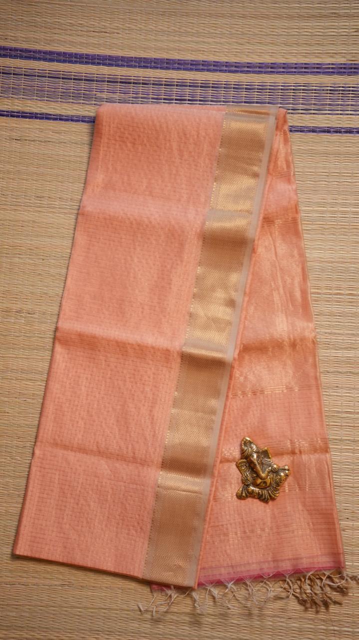 Maheshwari Silk Cotton Kattam Saree - 05-01-01-11 (Peach)