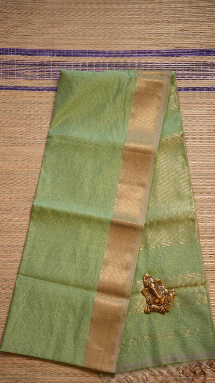 Maheshwari Silk Cotton Kattam Saree - 05-01-01-13 (Pista Green)
