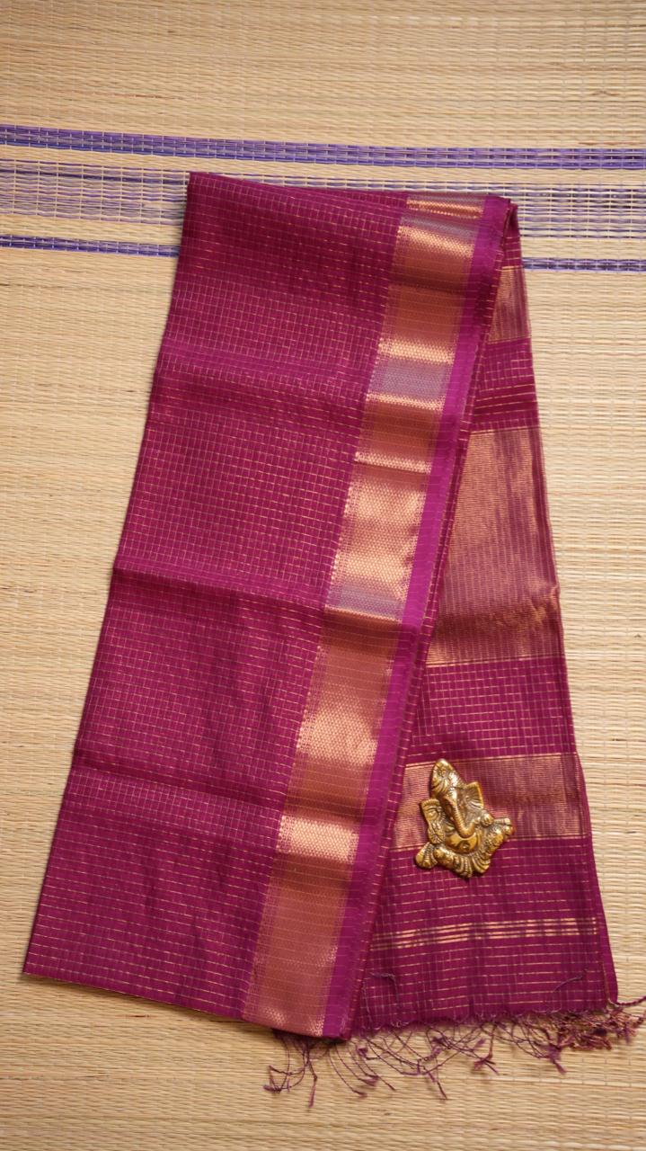 Maheshwari Silk Cotton Kattam Saree - 05-01-01-16 (Meganta)