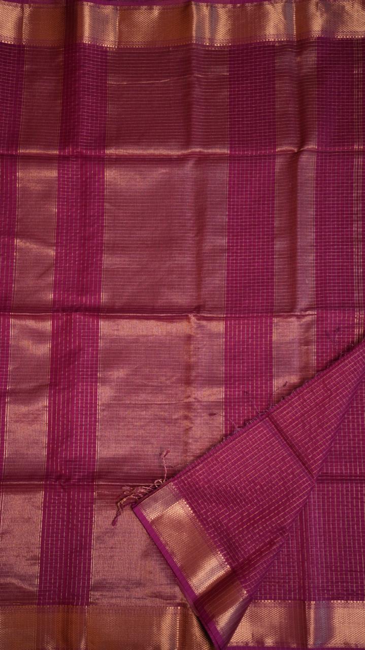 Maheshwari Silk Cotton Kattam Saree - 05-01-01-16 (Meganta)