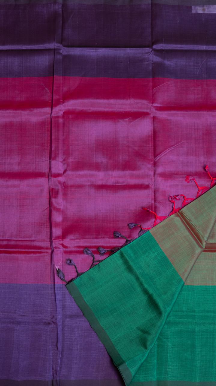 Mangalagiri Plain Silk Cotton Saree - 15-01-03-06 (Manthulir with Green)