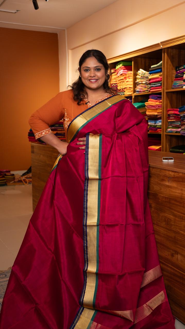 Devendra 7 Yards Plain Saree - 11-10B-06-7Y-02 (Rani Pink)