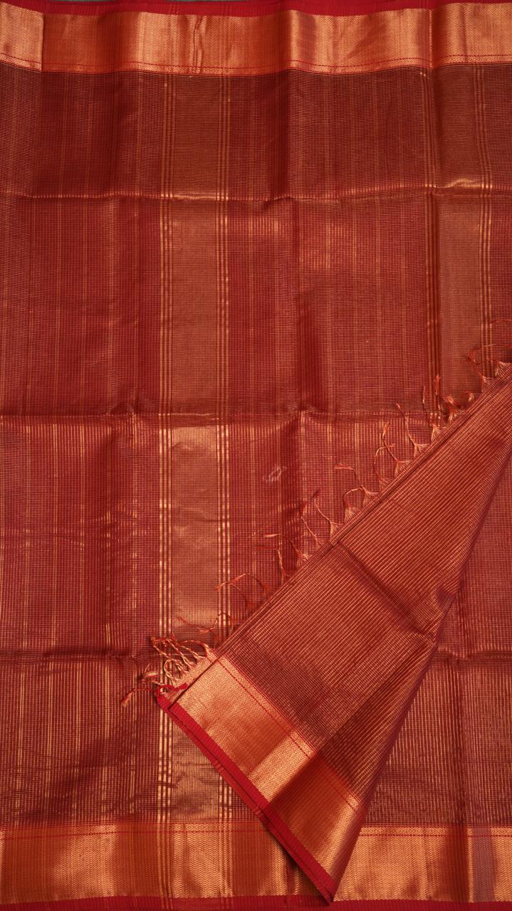 Maheshwari Silk Cotton Podi Kattam Saree - 05-01-02-09 (DRY CHILLI GOLD)