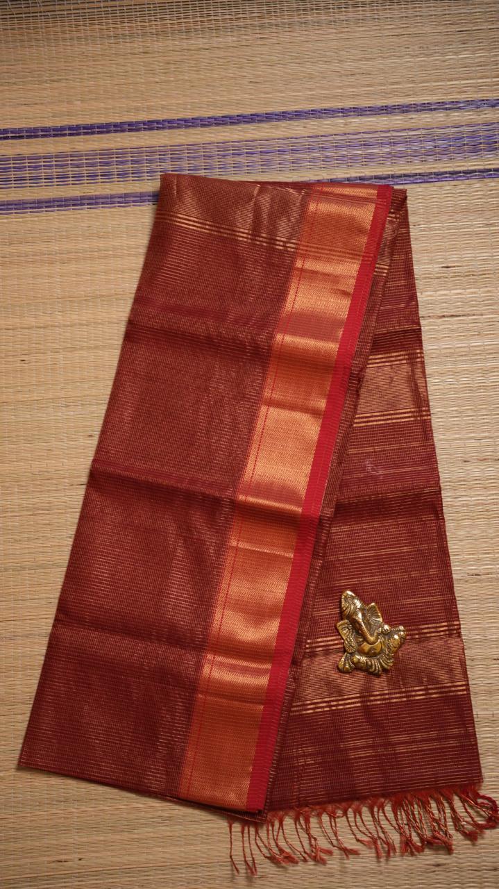 Maheshwari Silk Cotton Podi Kattam Saree - 05-01-02-09 (DRY CHILLI GOLD)