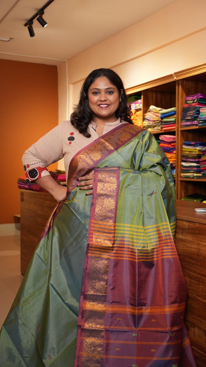 Chinnalampattu 6 Yards Saree - 03-01-01-09 (METTALIC GREEN)