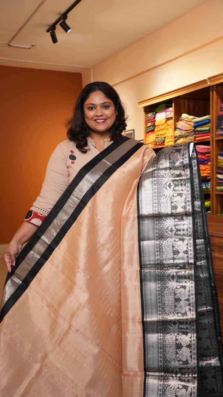 Mangalgiri Pure Silk Cotton Saree - 15-01-07-04 (BISCUIT BLACK)