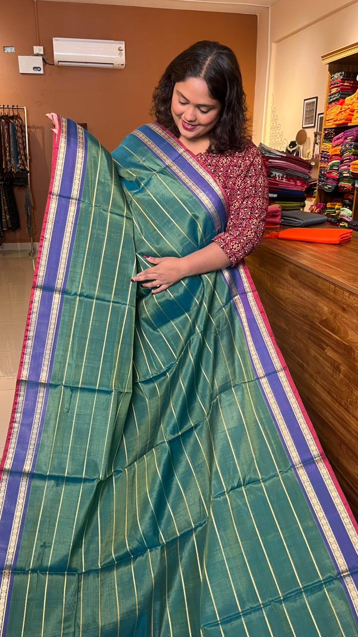 Devendra 10 Yards Veldhari Madisar - 12-12-15-10Y-01 (Jeweled Teal)