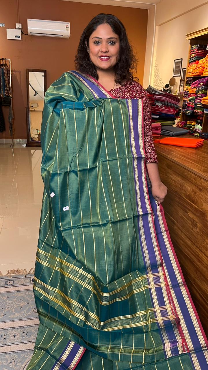 Devendra 10 Yards Veldhari Madisar - 12-12-15-10Y-01 (Jeweled Teal)