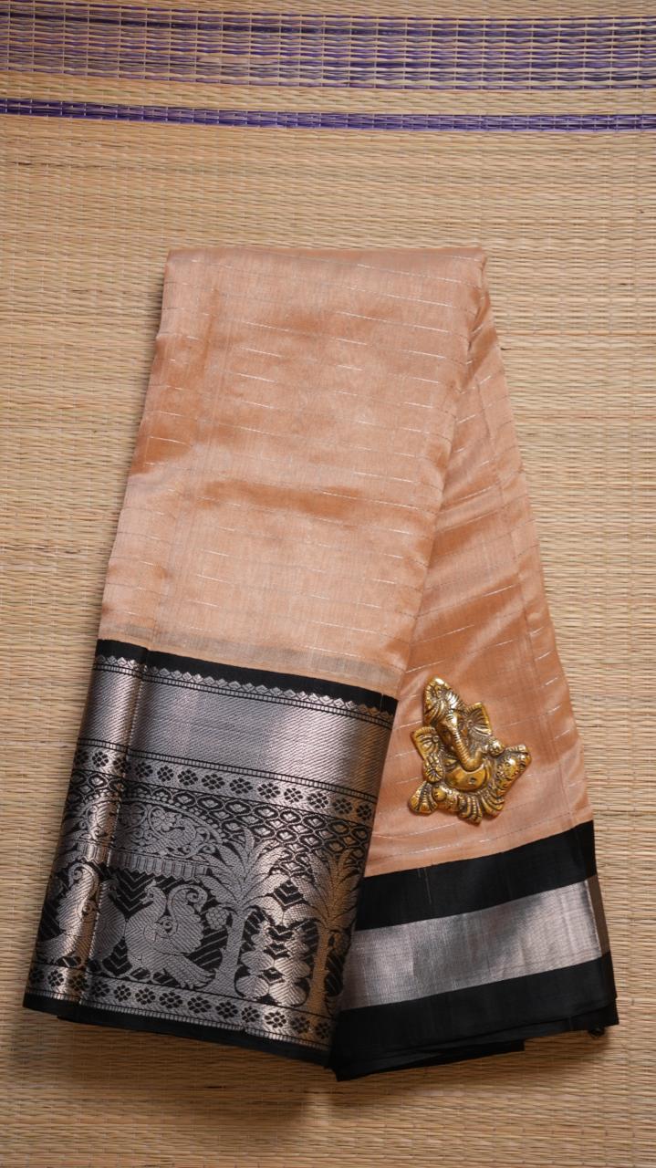 Mangalgiri Pure Silk Cotton Saree - 15-01-07-04 (BISCUIT BLACK)