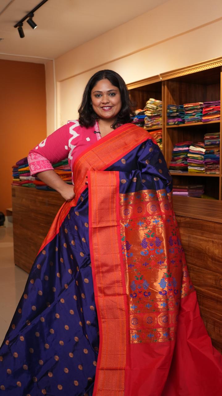 Semi Silk Paithani Saree - 44-01-01-09 (SHAHI SINDOOR)