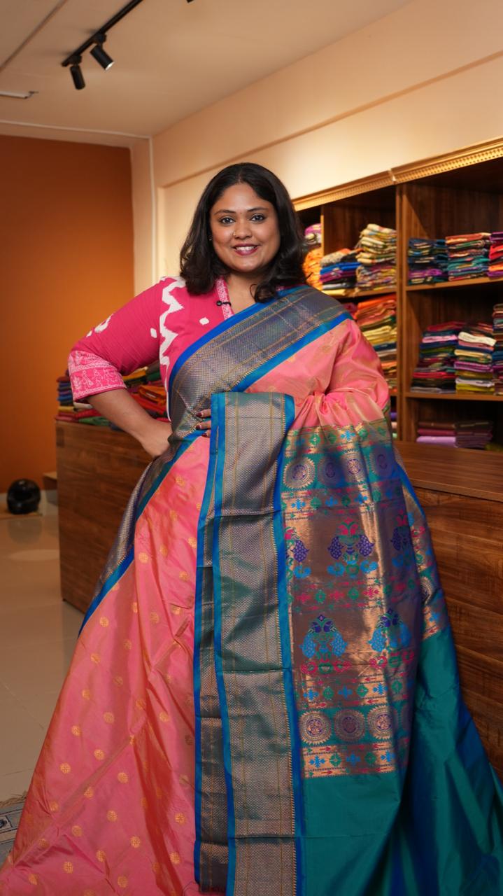 Semi Silk Paithani Saree - 44-01-01-07 (GULABI FIROZI)