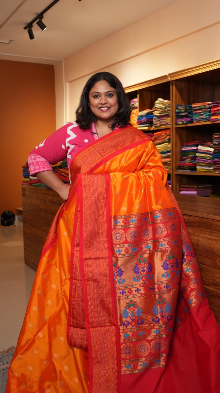 Semi Silk Paithani Saree - 44-01-01-06 (NARANGI SINDOOR)