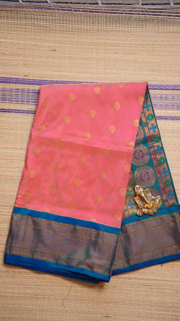 Semi Silk Paithani Saree - 44-01-01-07 (GULABI FIROZI)