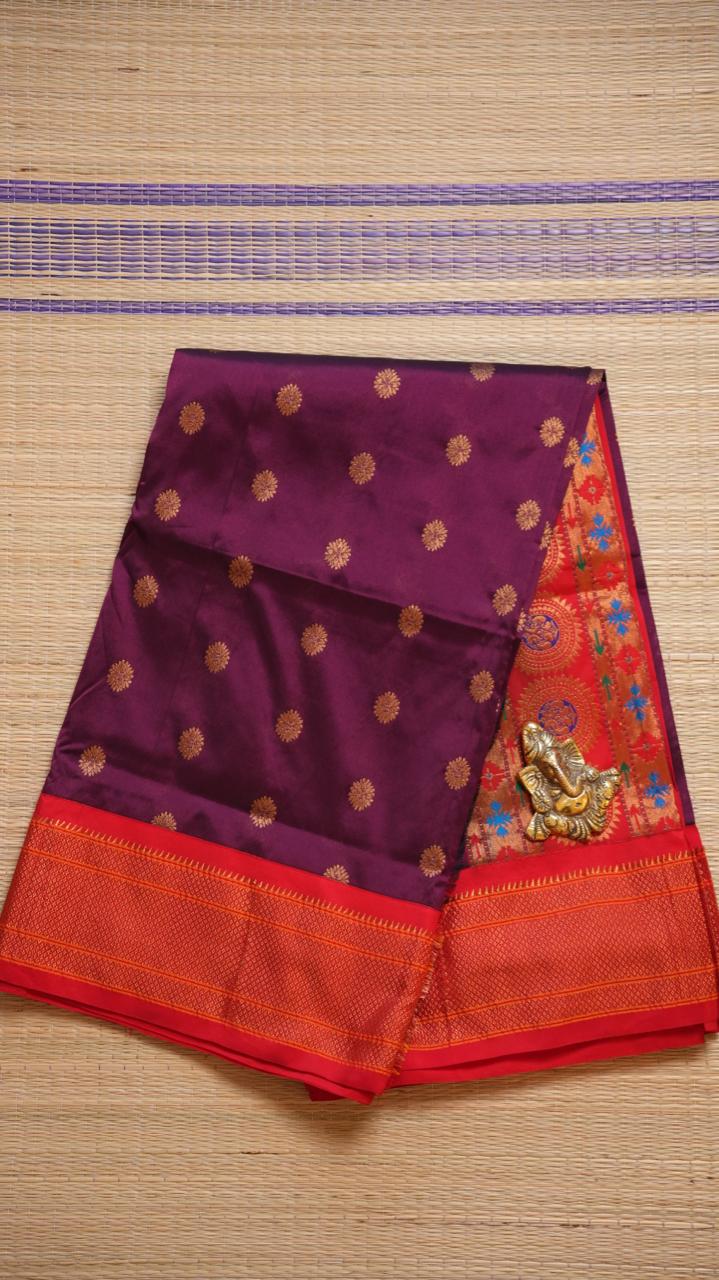 Semi Silk Paithani Saree - 44-01-01-10 (BAINGAN GERUA)