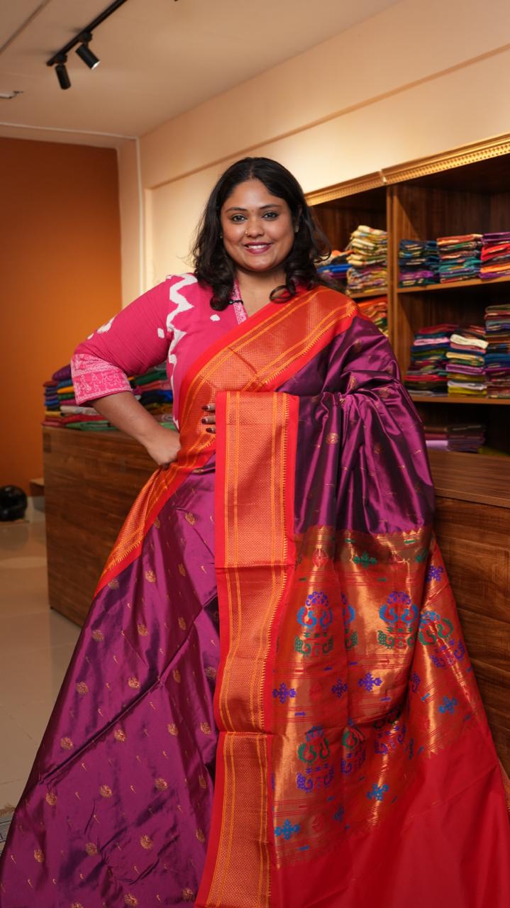 Semi Silk Paithani Saree - 44-01-01-02 (GEHRA GERUA)