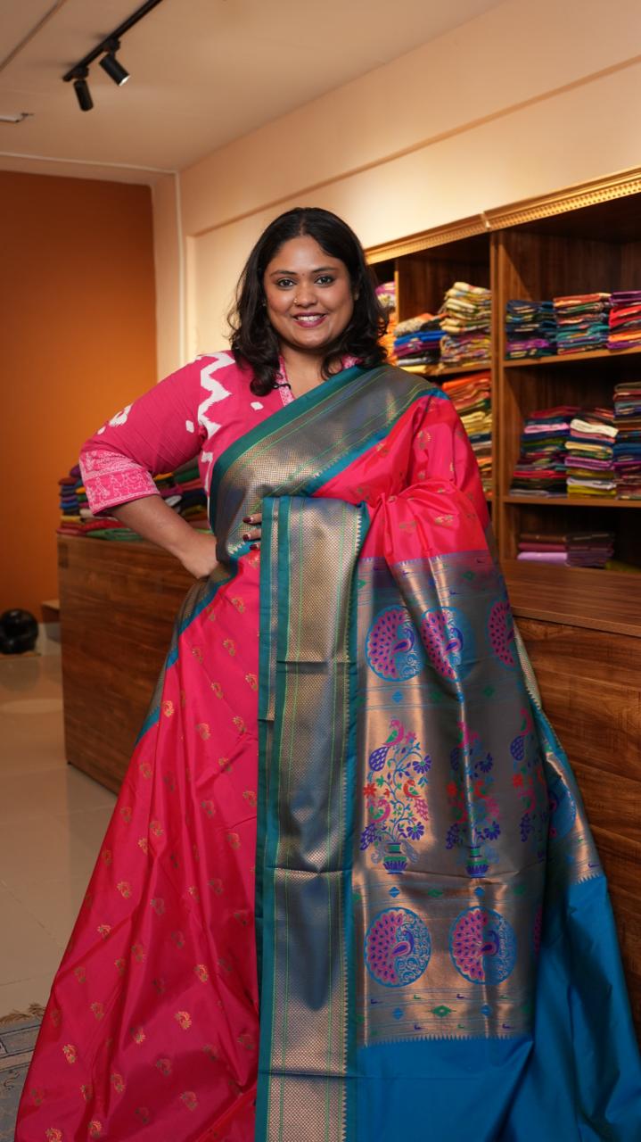 Semi Silk Paithani Saree - 44-01-01-04 (RANI MOR NEELA)