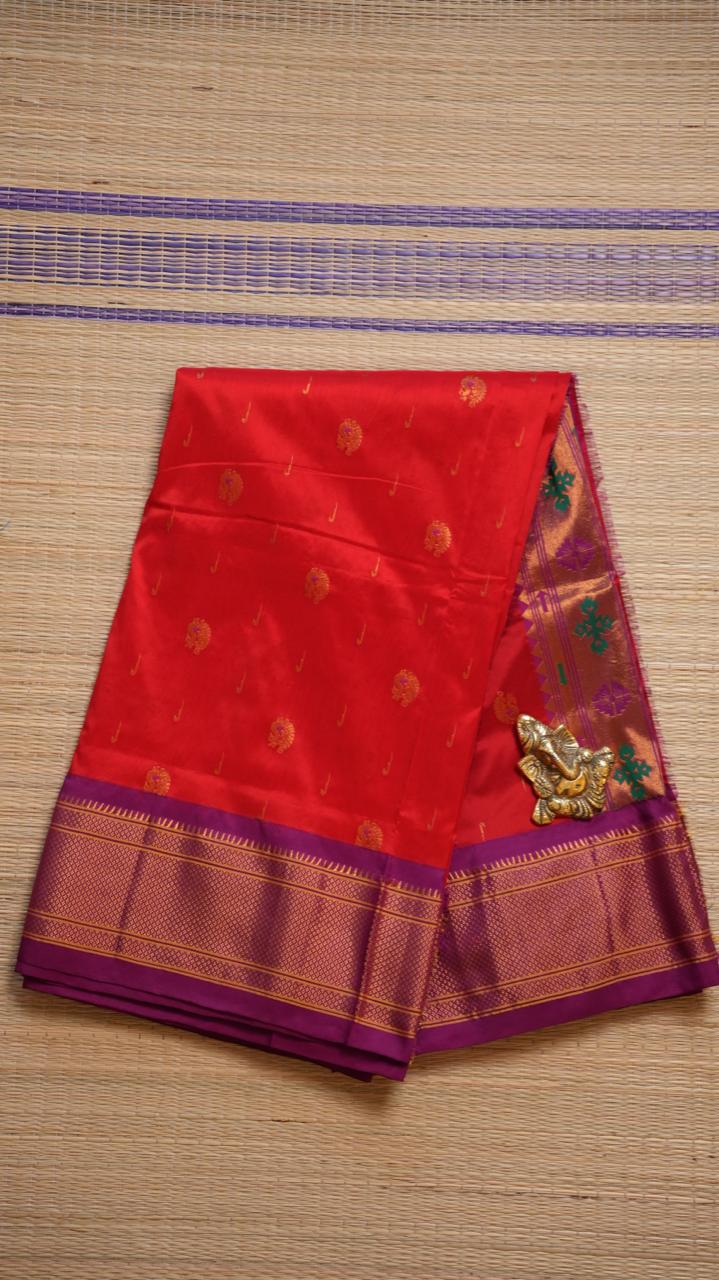 Semi Silk Paithani Saree - 44-01-01-01 (SINDOORI JAMUNI)