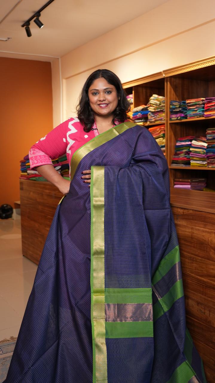 Maheshwari Silk Cotton Saree - 05-12B-03-09 (NIGHT SKY)