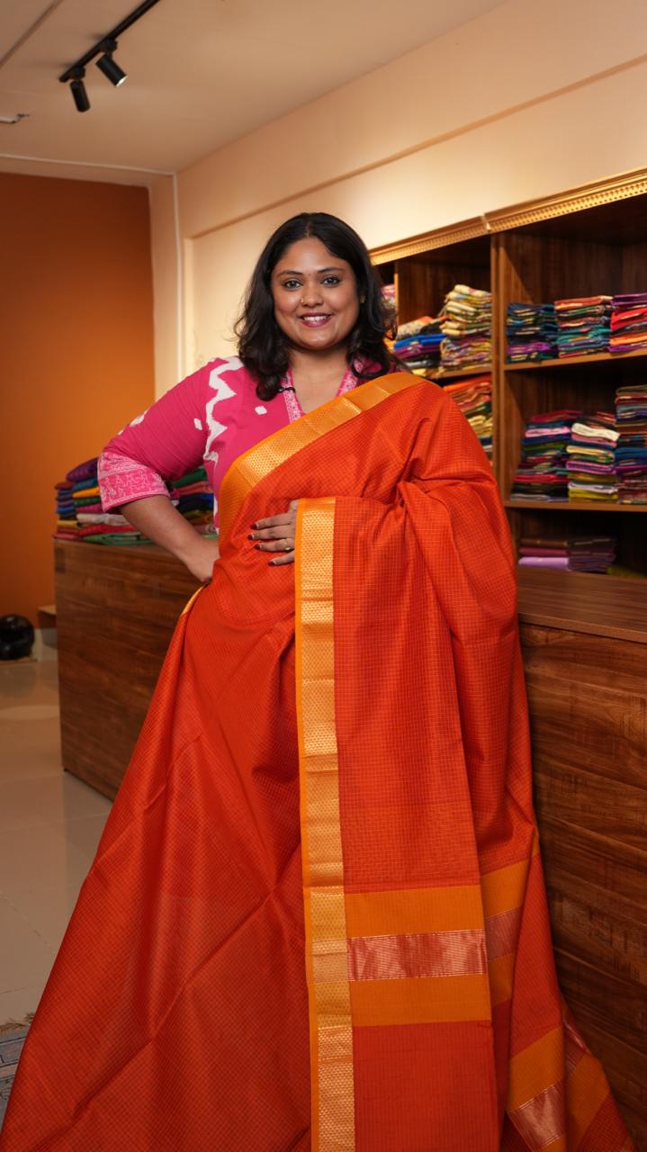 Maheshwari Silk Cotton Saree - 05-12B-03-02 (SUNSET SKY)