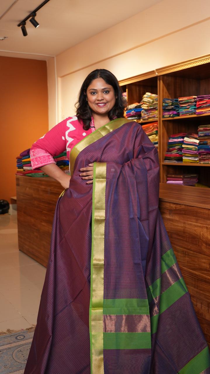 Maheshwari Silk Cotton Saree - 05-12B-03-01 (GRAPE PURPLE)