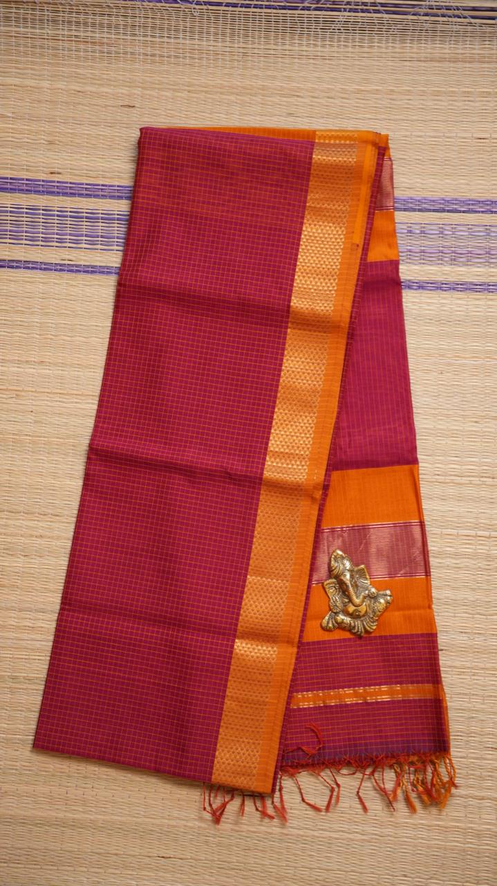 Maheshwari Silk Cotton Saree - 05-12B-03-05 (STRAWBERRY SYRUP)