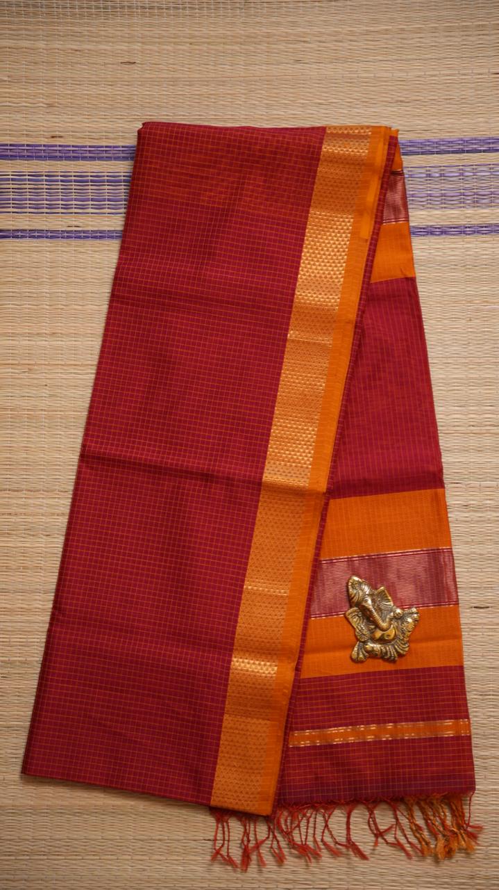 Maheshwari Silk Cotton Saree - 05-12B-03-07 (RED APPLE)